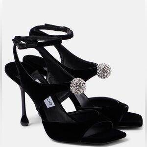 Jimmy Choo Orb 95 embellished velvet sandals size 37.5  BNIB MSRP $1295